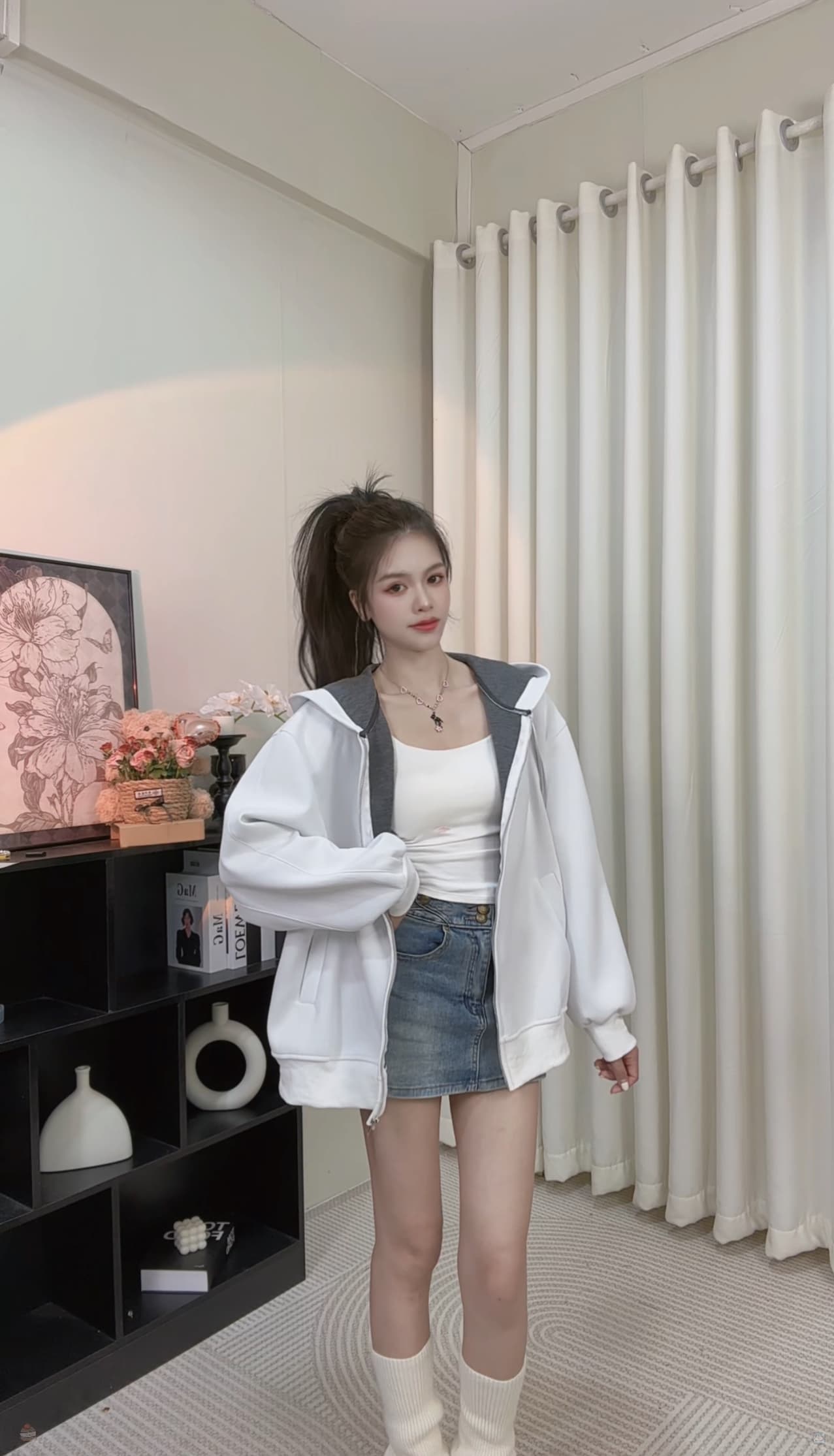 1개 다곤 1z1zgun 간판 사설 서비스 섹션 높음 그램 무거운 520g 복합 빈 가스 층 배색 느슨함 센스 후드티 여성 상세 이미지 8