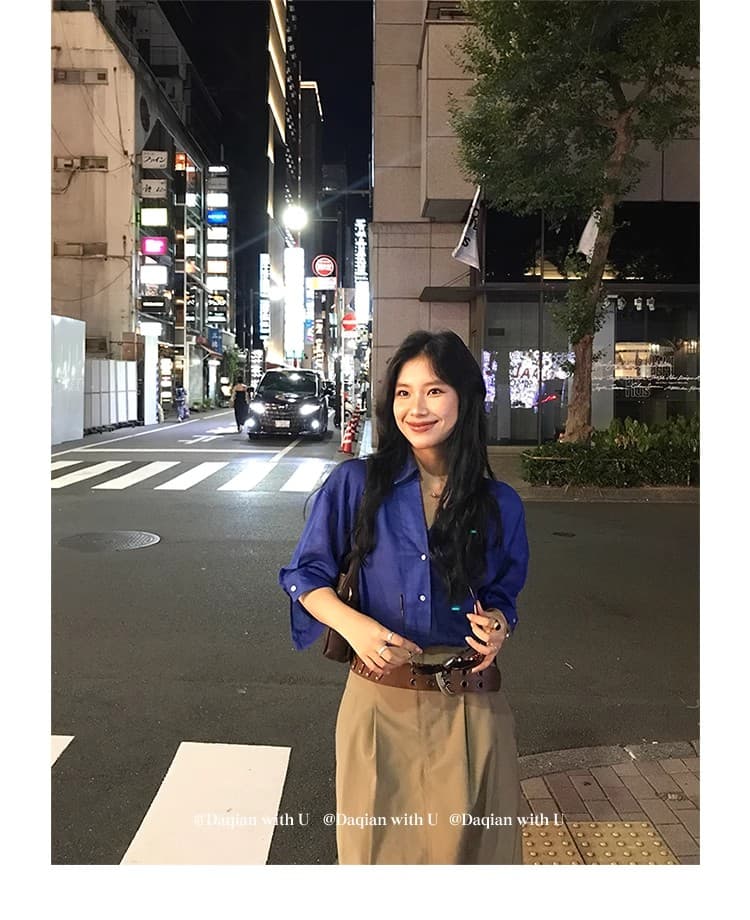 daqianwithu 100 라미 중간 소매 여성 셔츠 가을 새로운 고급 센스 루즈핏 디자인 센스 셔츠 상세 이미지 19