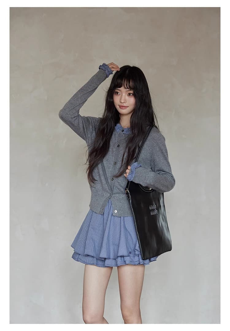 저녁 몽골 2026 새로운 이른 가을 한 부서 품격 맨위 작은 키 얇은 스타일 작은 대중 패치워크 긴팔 니트 오픈 가디건 여성 상세 이미지 11