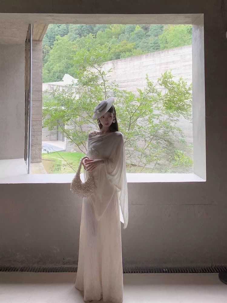 walkindark 떠 다니는 꿈 진주 꽃 니트 망토 3 차원 모자이크 몸매 가꾸기 니트 롱 스커트 상세 이미지 10