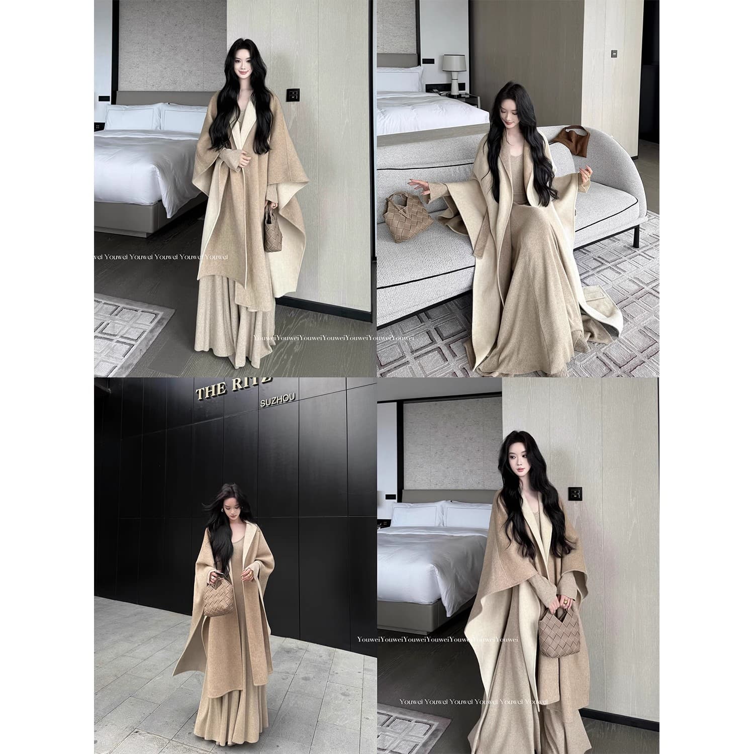 있음 후안 youwe 양성 및 음성 둘 착용 자이언트 잘 생긴 ~ 중 이른 가을 여성 코트 양면 모직 코트 망토 숄 맨위 이미지 5