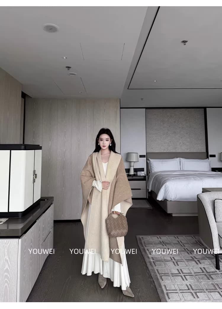 있음 후안 youwe 양성 및 음성 둘 착용 자이언트 잘 생긴 ~ 중 이른 가을 여성 코트 양면 모직 코트 망토 숄 맨위 상세 이미지 22