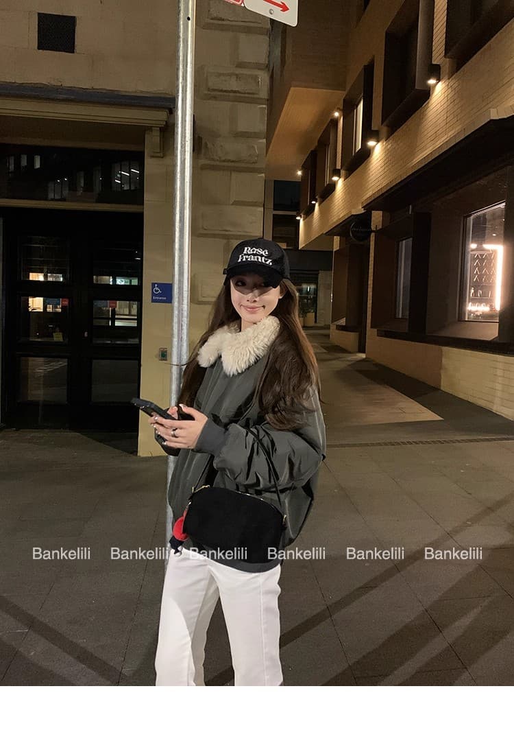 밤나무 코코아 bankelili 뉴욕 우기 모피 폴로 칼라 루즈핏 한 부서 면 의류 재킷 재킷 여성 겨울 상세 이미지 13