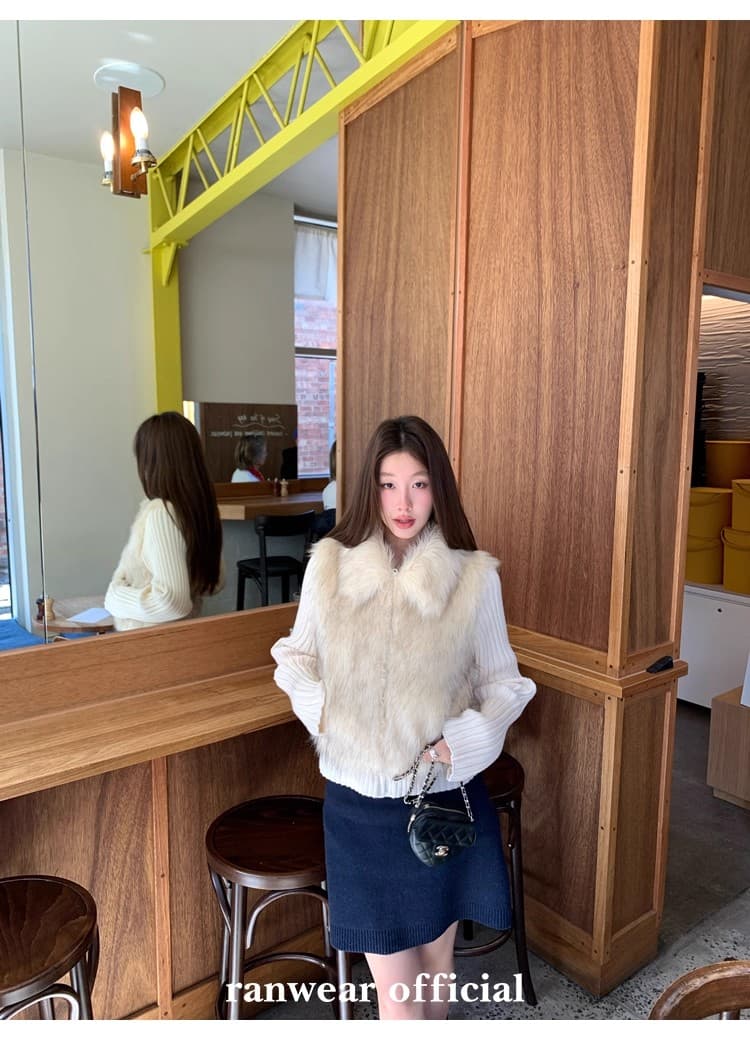 ranwear 주요 추진력 백설공주 세트 염색 모직 폴로 칼라 패치워크 니트 하나 두꺼움 환경 보호 모피 상세 이미지 20