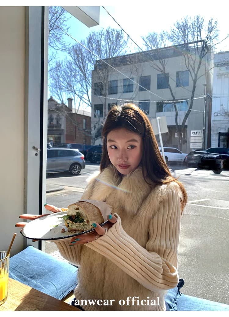 ranwear 주요 추진력 백설공주 세트 염색 모직 폴로 칼라 패치워크 니트 하나 두꺼움 환경 보호 모피 상세 이미지 43