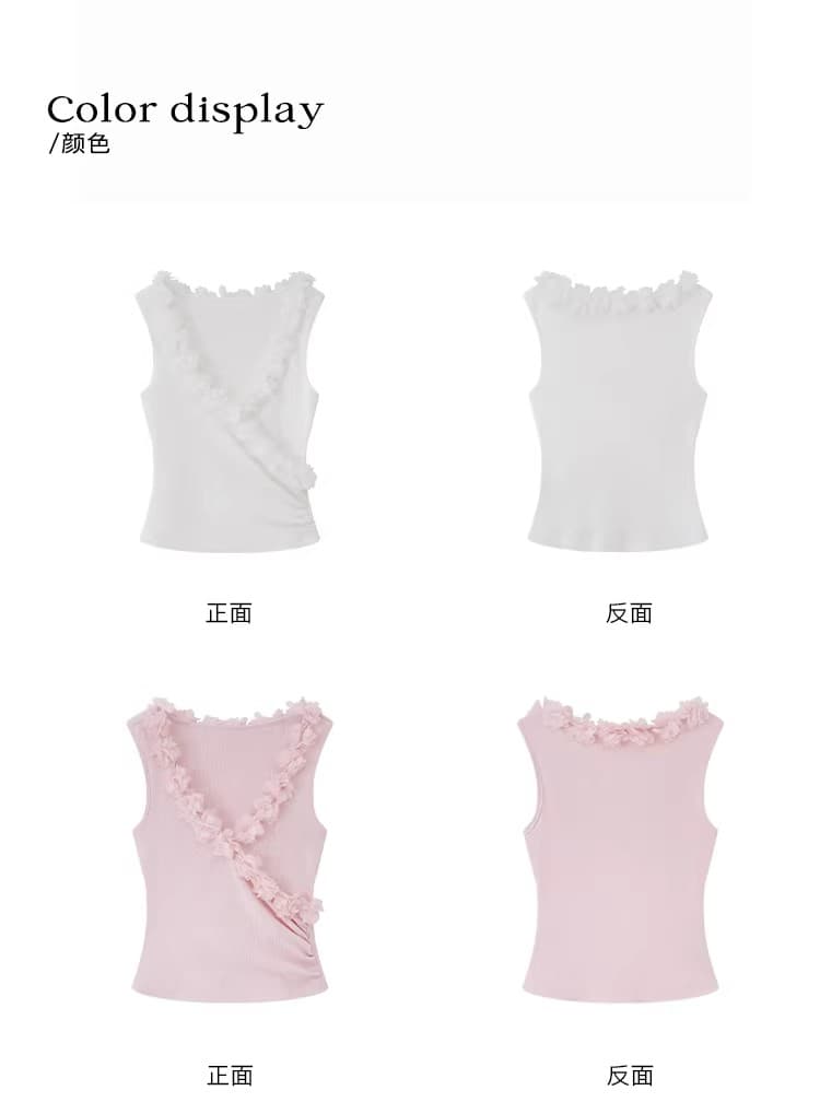 밤나무 코코아 bankelili 달콤한 매운맛 캘리포니아 주 디자인 센스 꽃 십자가 V넥 허리 수신 Pleat 캐미솔 상세 이미지 10