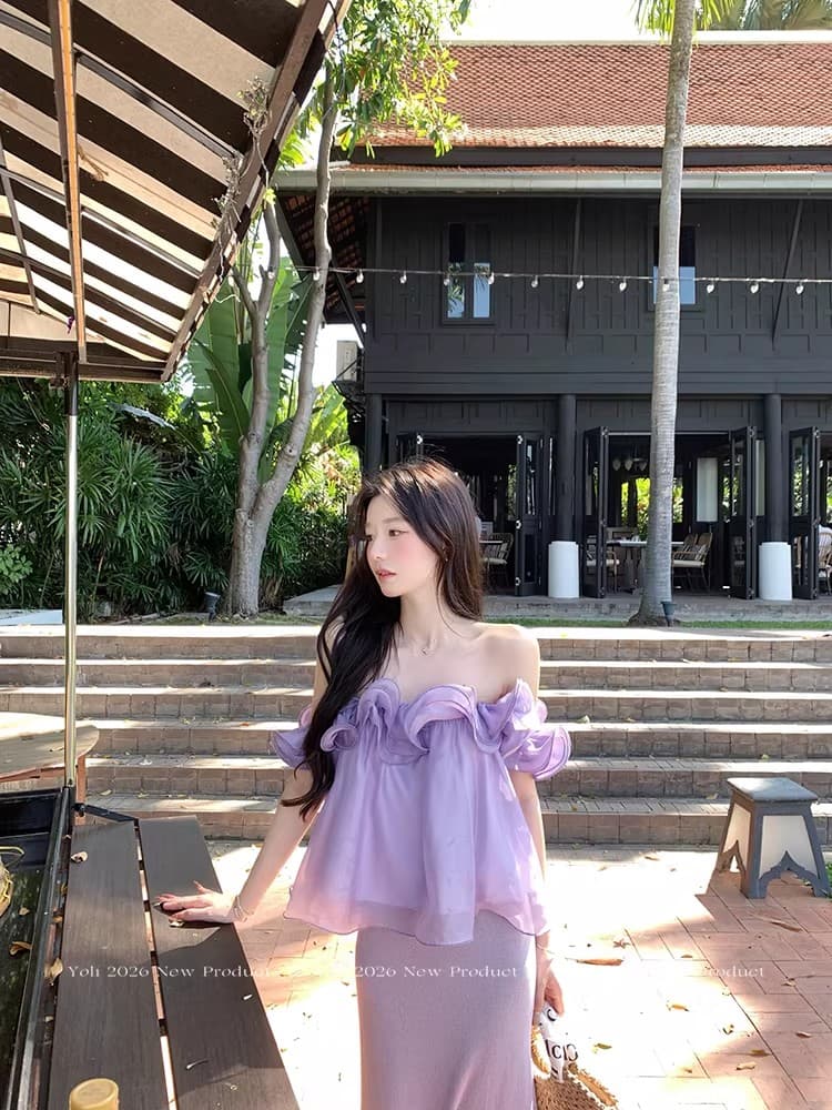 yoli 장 宥 이익 여름 편지 황색 프릴 시폰 셔츠 여성 봄 미니멀리즘 루즈핏 슬림해 보이는 오프숄더 맨위 상세 이미지 20