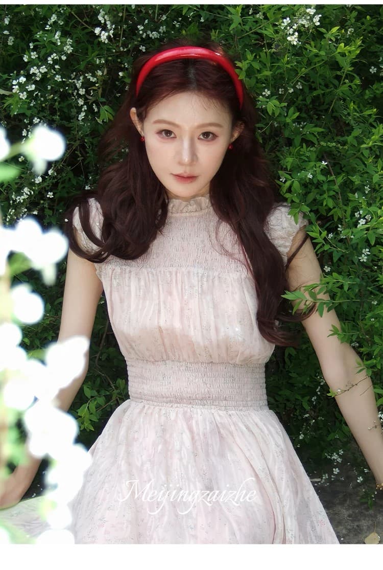 아름다움 조용한 여기에 자유 휴가 부드러운 꽃무늬 핑크색 드레스 명중 가져 가라. 디자인 센스 허리 수축 슬림해 보이는 롱 스커트 상세 이미지 11