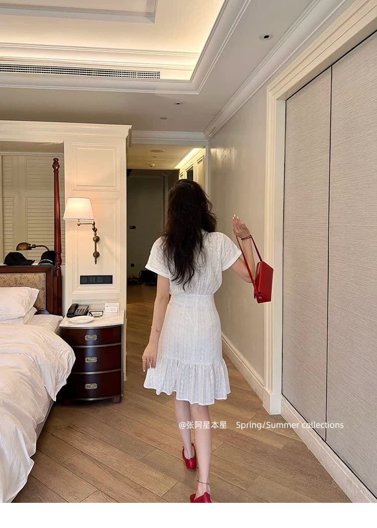 장 A 스타 블루스 참고 해군 miu 부서 3 차원 자카드 소녀 센스 연령 감소 프랑스식 드레스 상세 이미지 19