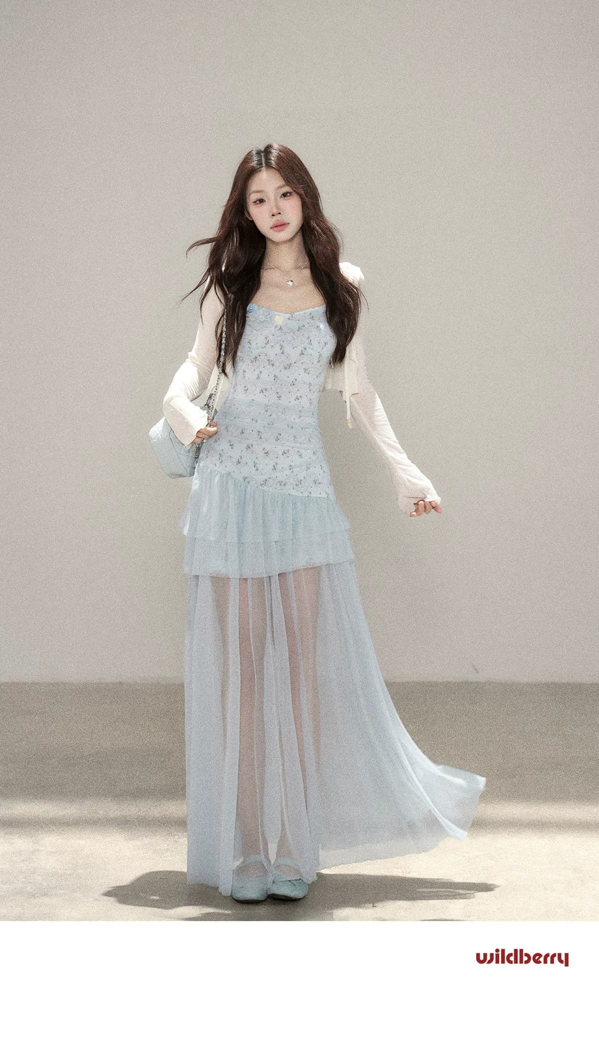 하나 오노 라스베리 파란색 슬립 여성 드레스 여름 새로운 슈퍼 잘 생긴 ~ 중 망사 패치워크 니트 길다 치마 상세 이미지 16