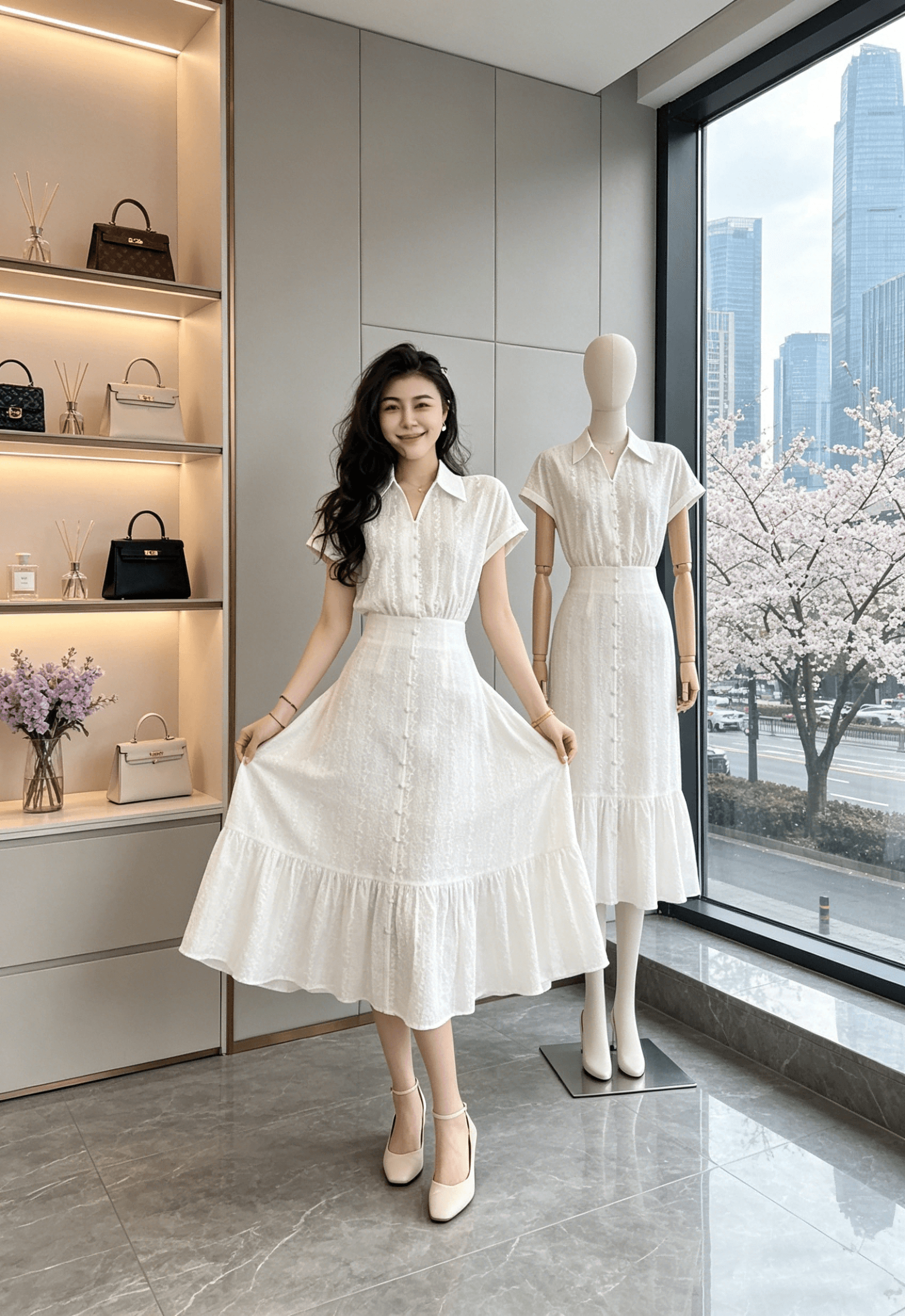 장 A 스타 블루스 참고 해군 miu 부서 3 차원 자카드 소녀 센스 연령 감소 프랑스식 드레스 상세 이미지 4