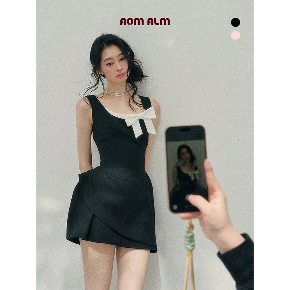 aomalm 덜 또한 눈 그녀 ~ 중 달콤한 의미 싱크대 페이크 레이어드 프랑스식 여성 드레스 이른 봄 예복 치마 미니 스커트 이미지 3