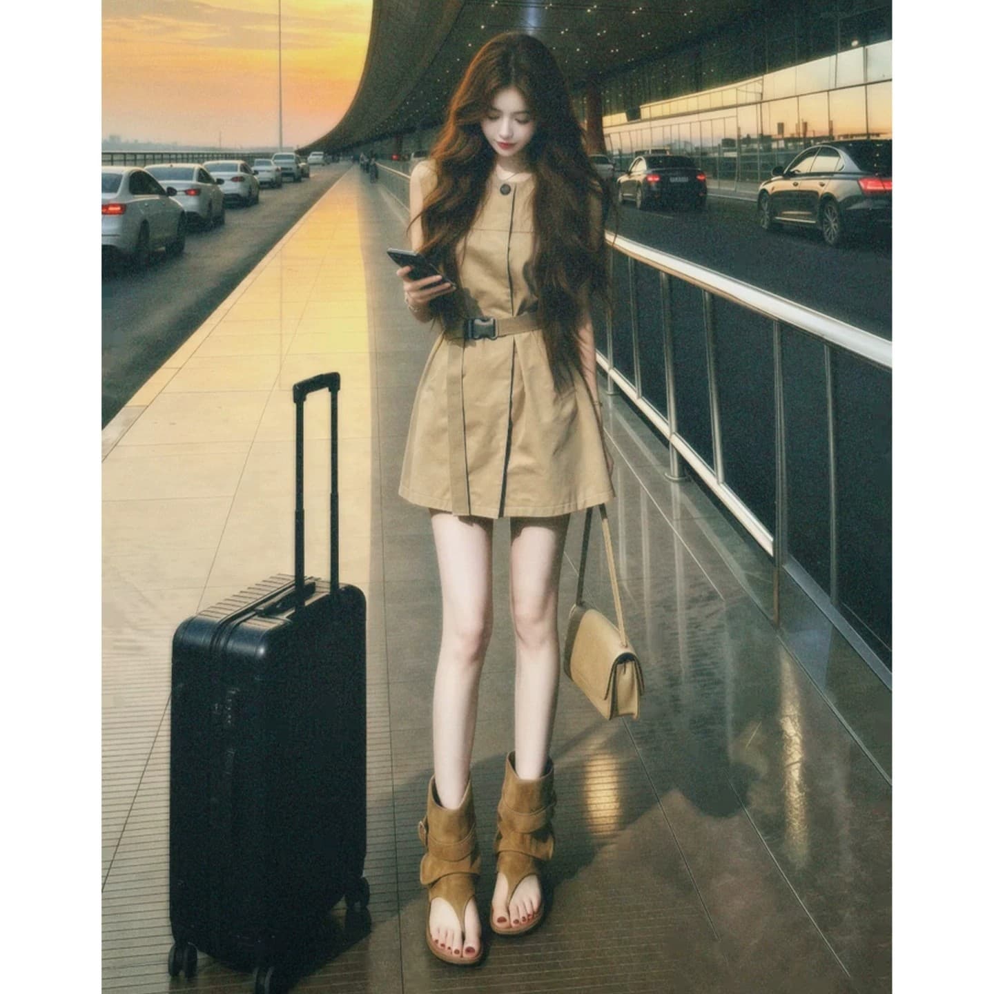 프랑스식 레트로 카키 색 조끼 여성 드레스 여름 2026 새로운 자이언트 잘 생긴 허리 수축 한 마디 워크웨어 미니 스커트 이미지 4