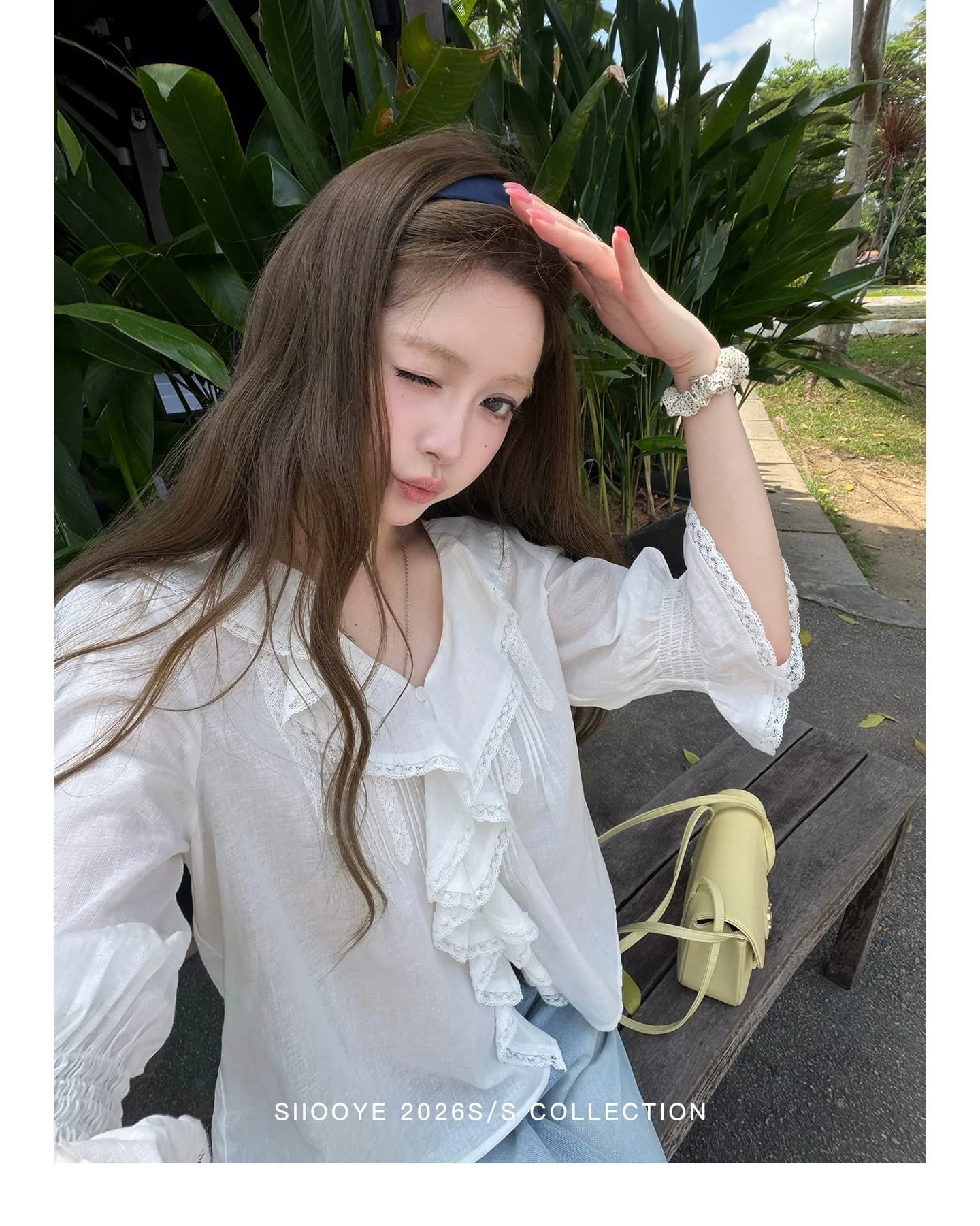 siiooye 청 수계 look 75 주간 실크 아마 프릴 칼라 중간 소매 셔츠 셔츠 레이스 셔츠 캐주얼 맨위 상세 이미지 8