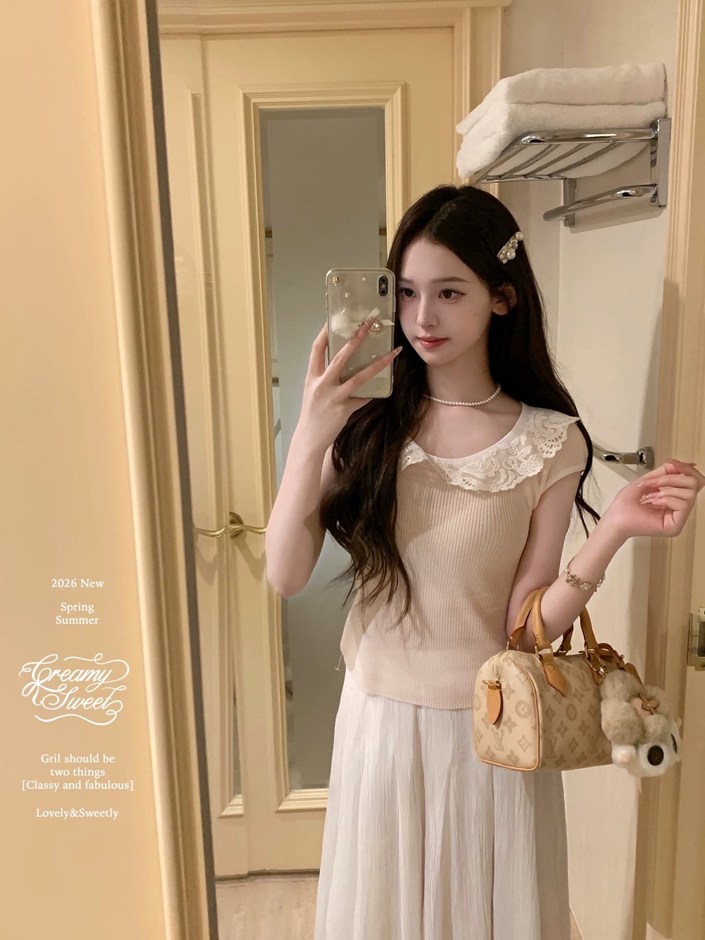 creamysweet 느긋한 펄럭 이는 바지 레이스 조각 홀로우 아웃 레이스 느슨함 도루 가을 센스 캐주얼 긴 바지 여성 상세 이미지 15