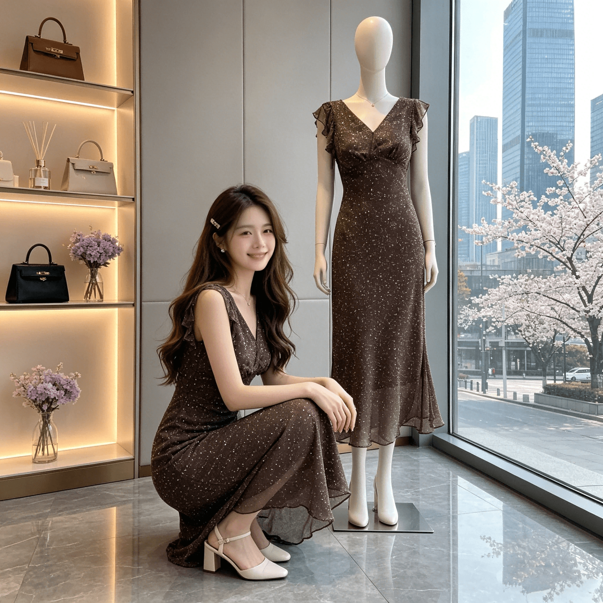 siiooye 모카 vibe 커피 색상 펌프 로프 꽃무늬 치마 슬립 여성 드레스 여름 작은 대중 허리 수축 미니 스커트 롱 스커트 상세 이미지 2