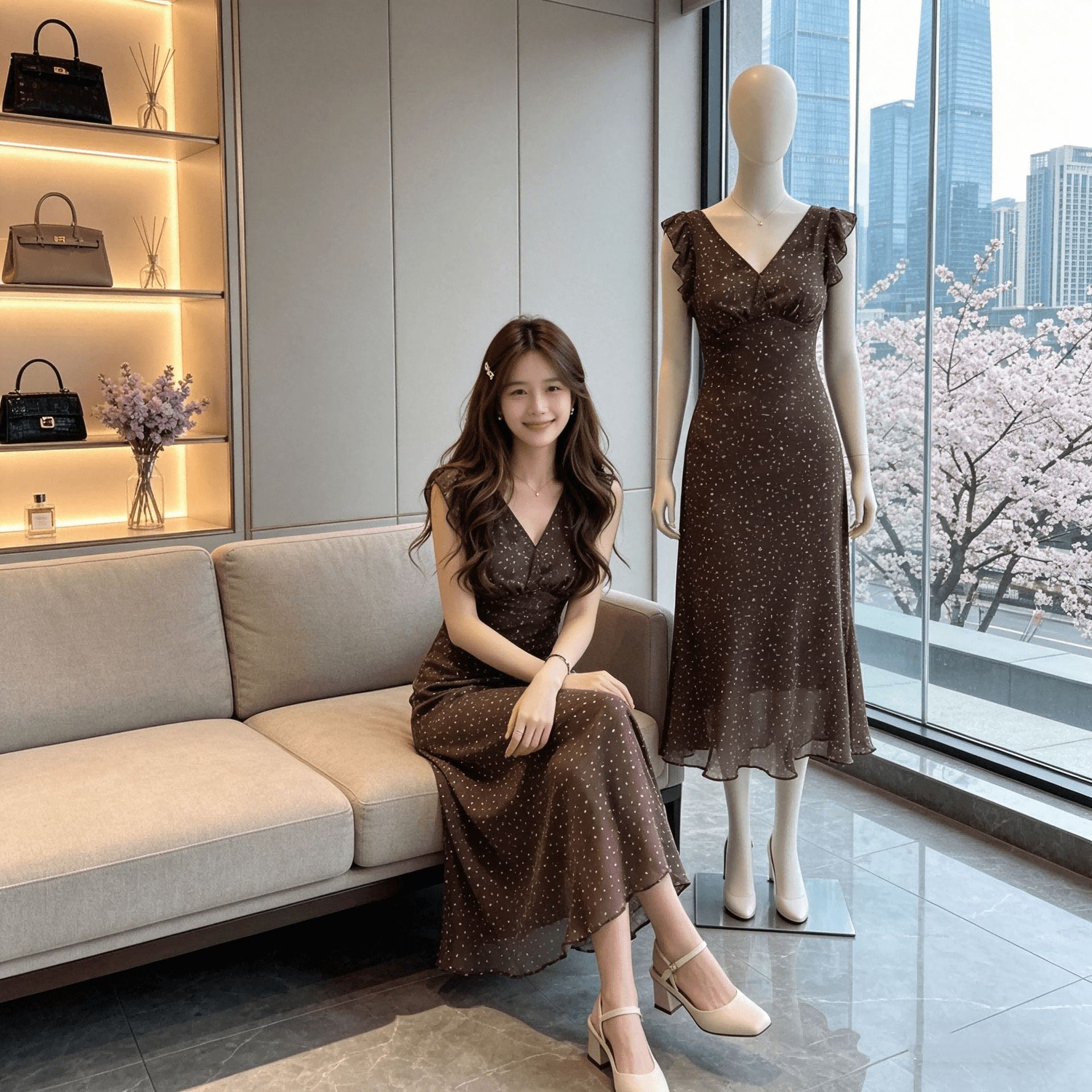 siiooye 모카 vibe 커피 색상 펌프 로프 꽃무늬 치마 슬립 여성 드레스 여름 작은 대중 허리 수축 미니 스커트 롱 스커트 상세 이미지 3