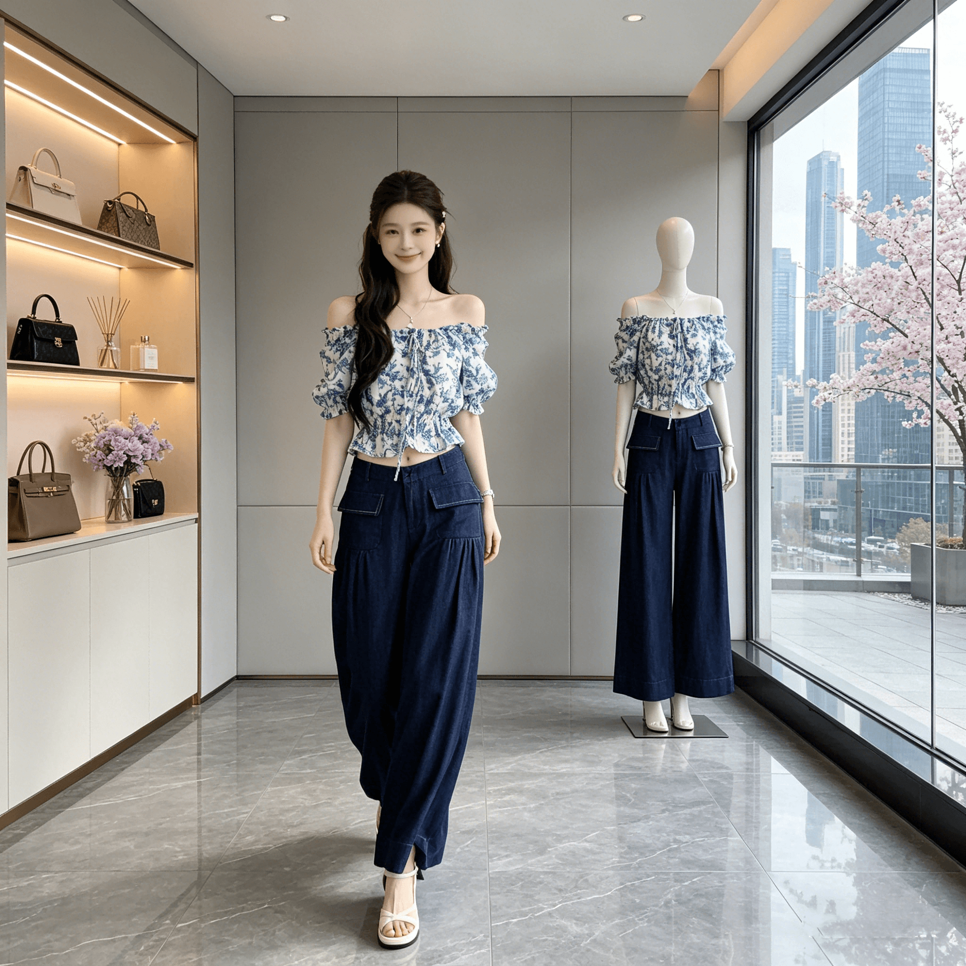 감사합니다. 아니요 고기 푹신한 거품 소매 오프숄더 수신 Pleat 꽃무늬 티셔츠 여성 여름 레트로 디자인 센스 프린트 맨위 상세 이미지 7