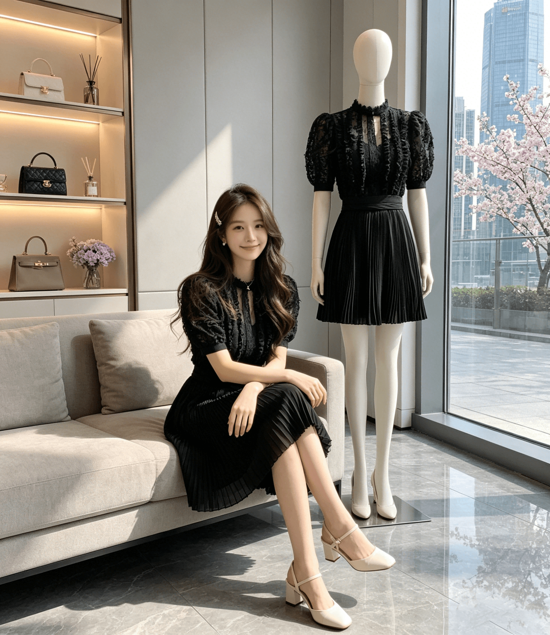 thehandle official dolce gabb a 사설 서비스 보여주기 섹션 무거운 작업 플리츠 레이스 드레스 여름 상세 이미지 10