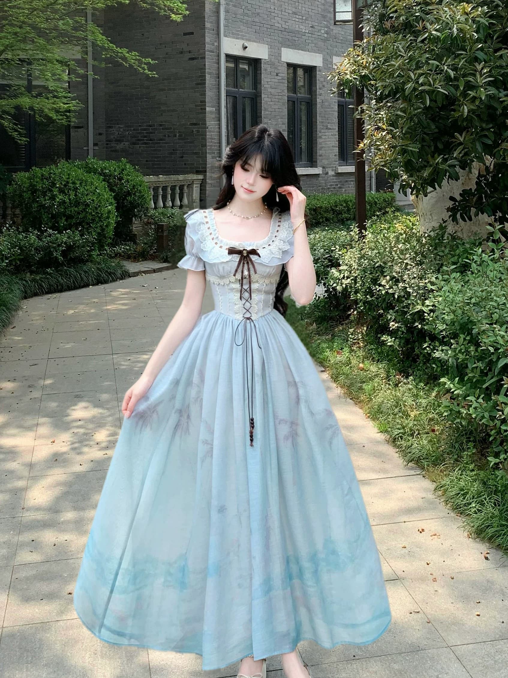 blovelan 주황색 바다 달콤함 그라데이션 헤일로 염색 오리지널 프린트 허리 수축 한 마디 반팔 여성 드레스 새로운 여름 상세 이미지 15