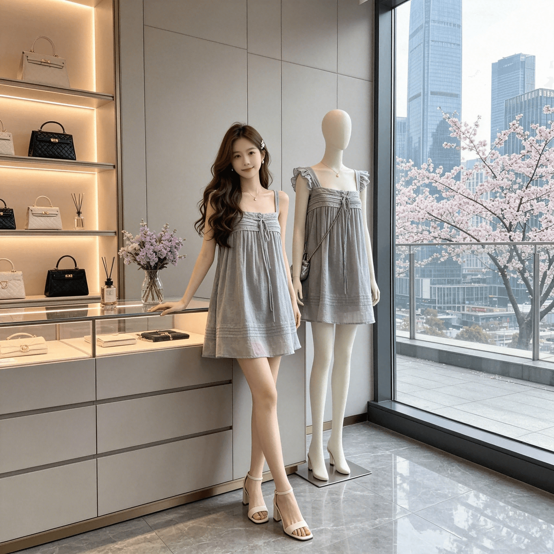 coolline 숲 희 요정 제품 차 휴식 시리즈 디스플레이 화이트 블루 보라색 라미 작은 날다 소매 드레스 미니 스커트 상세 이미지 6