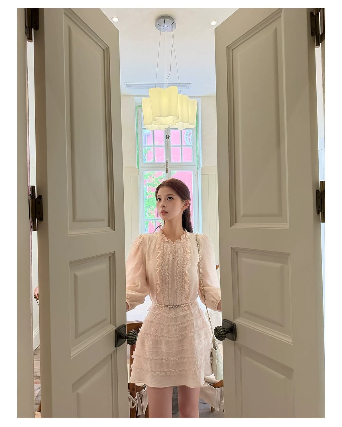 sourcewithu 지저우 소프트 캔디 라이 경기 서울 무거운 작업 2 색 레이스 레이스 드레스 한 부서 잘 행동 한 미니 스커트 상세 이미지 25