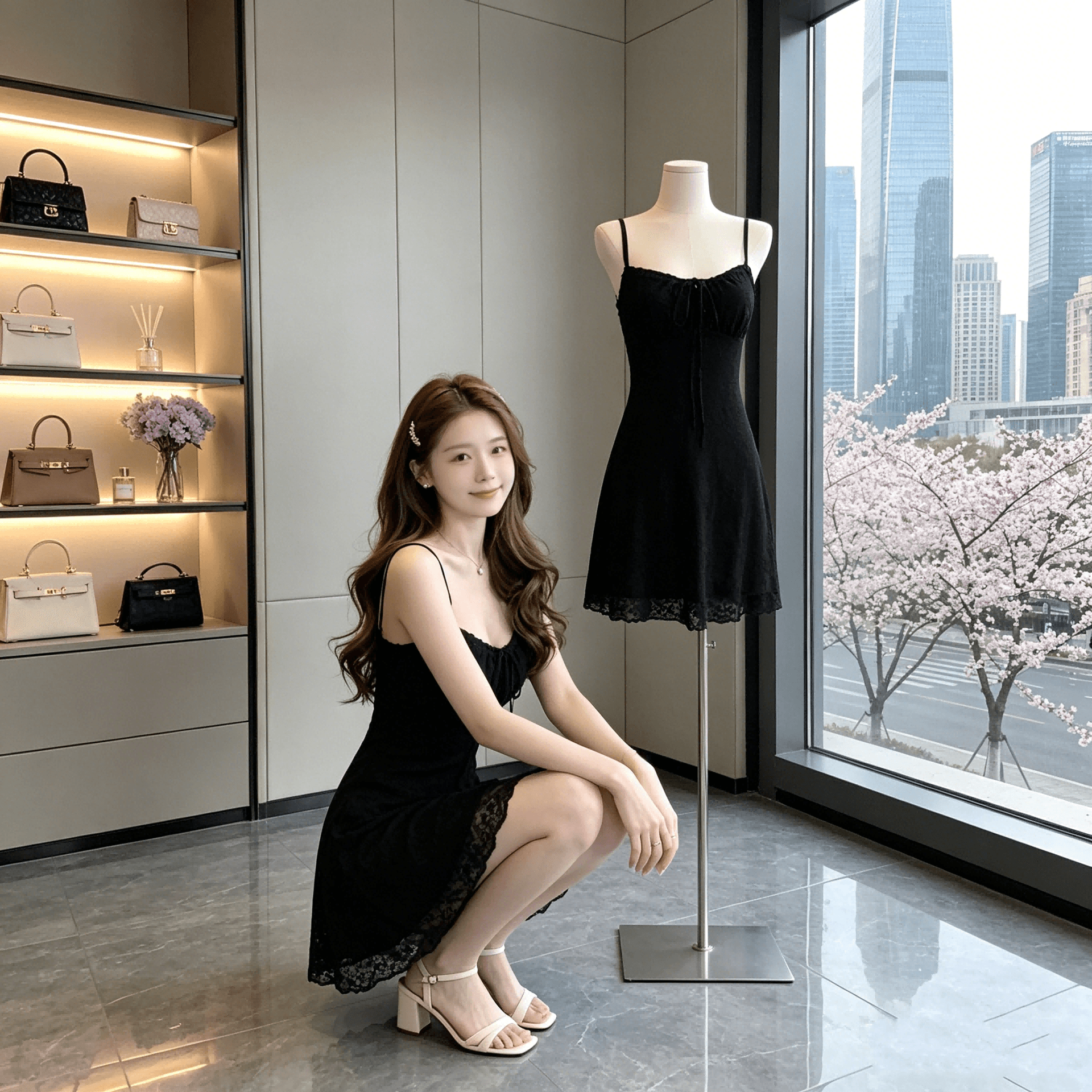 skk store 웨이 팬 모니카 staycation 치마 3 차원 자카드 질감 슬립 미니 스커트 드레스 상세 이미지 12