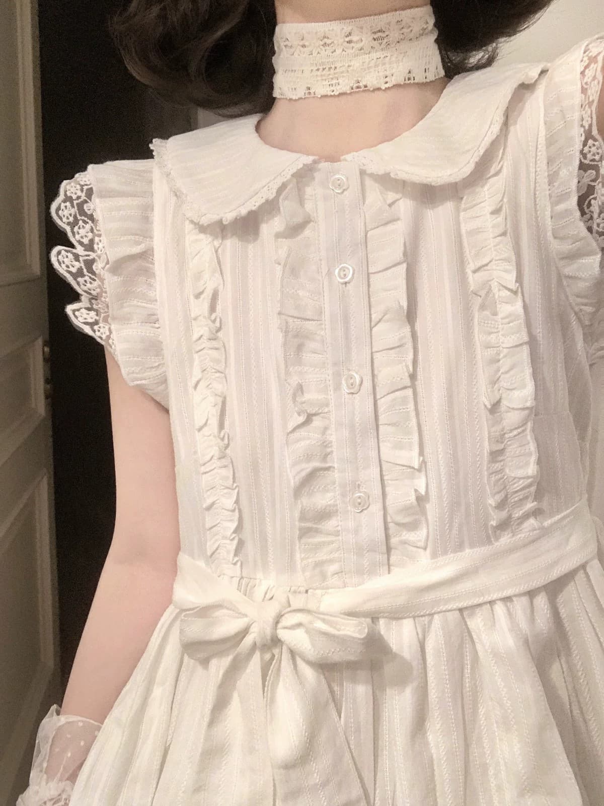 수수께끼 토끼 소녀 첫사랑 센스 샤오 바이 치마 오리지널 달콤한 자매 소녀 달콤함 레이스 작은 날다 소매 여름 드레스 상세 이미지 6