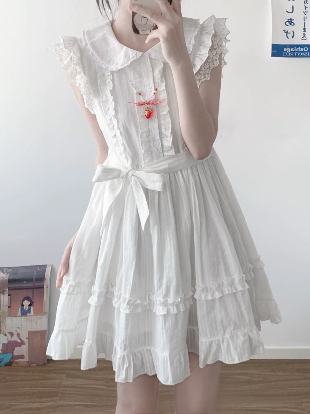 수수께끼 토끼 소녀 첫사랑 센스 샤오 바이 치마 오리지널 달콤한 자매 소녀 달콤함 레이스 작은 날다 소매 여름 드레스 상세 이미지 12