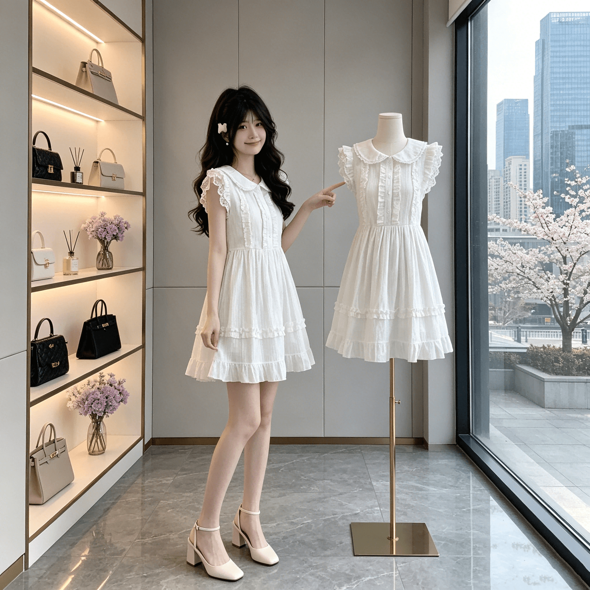 수수께끼 토끼 소녀 첫사랑 센스 샤오 바이 치마 오리지널 달콤한 자매 소녀 달콤함 레이스 작은 날다 소매 여름 드레스