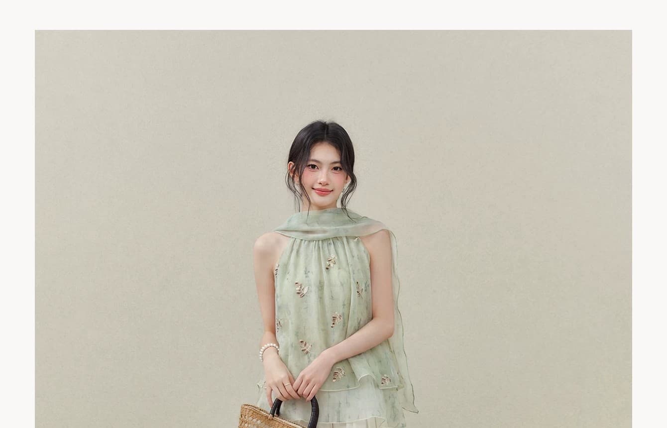 Ouyang 안녕하세요. 비스 우주 깃발 작은 청신 바람 민소매 꽃무늬 조끼 여성 2026 여름 품격 다용도 맨위 상세 이미지 11