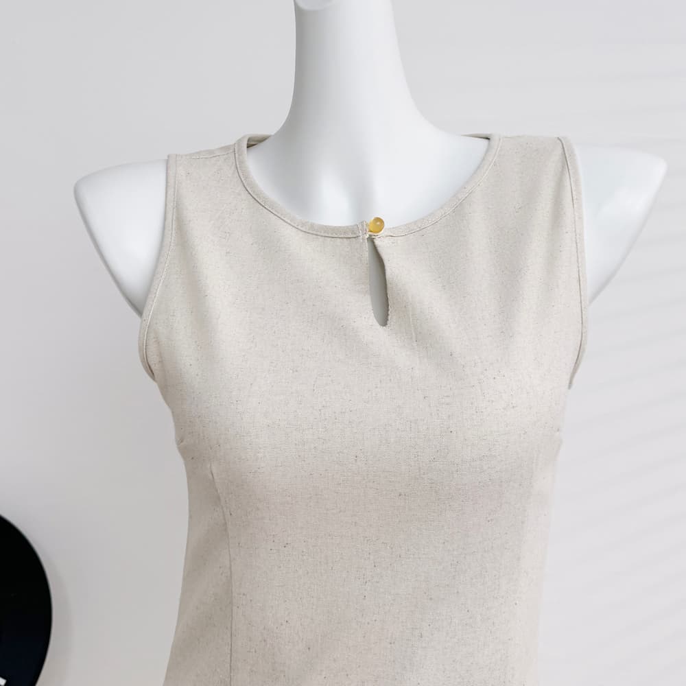 왜가리 녹색 하나 오리지널 긴 정자 외부 면 아마 자수 여성 드레스 여름 한 마디 허리 수축 몸매 가꾸기 민소매 맨위 상세 이미지 7