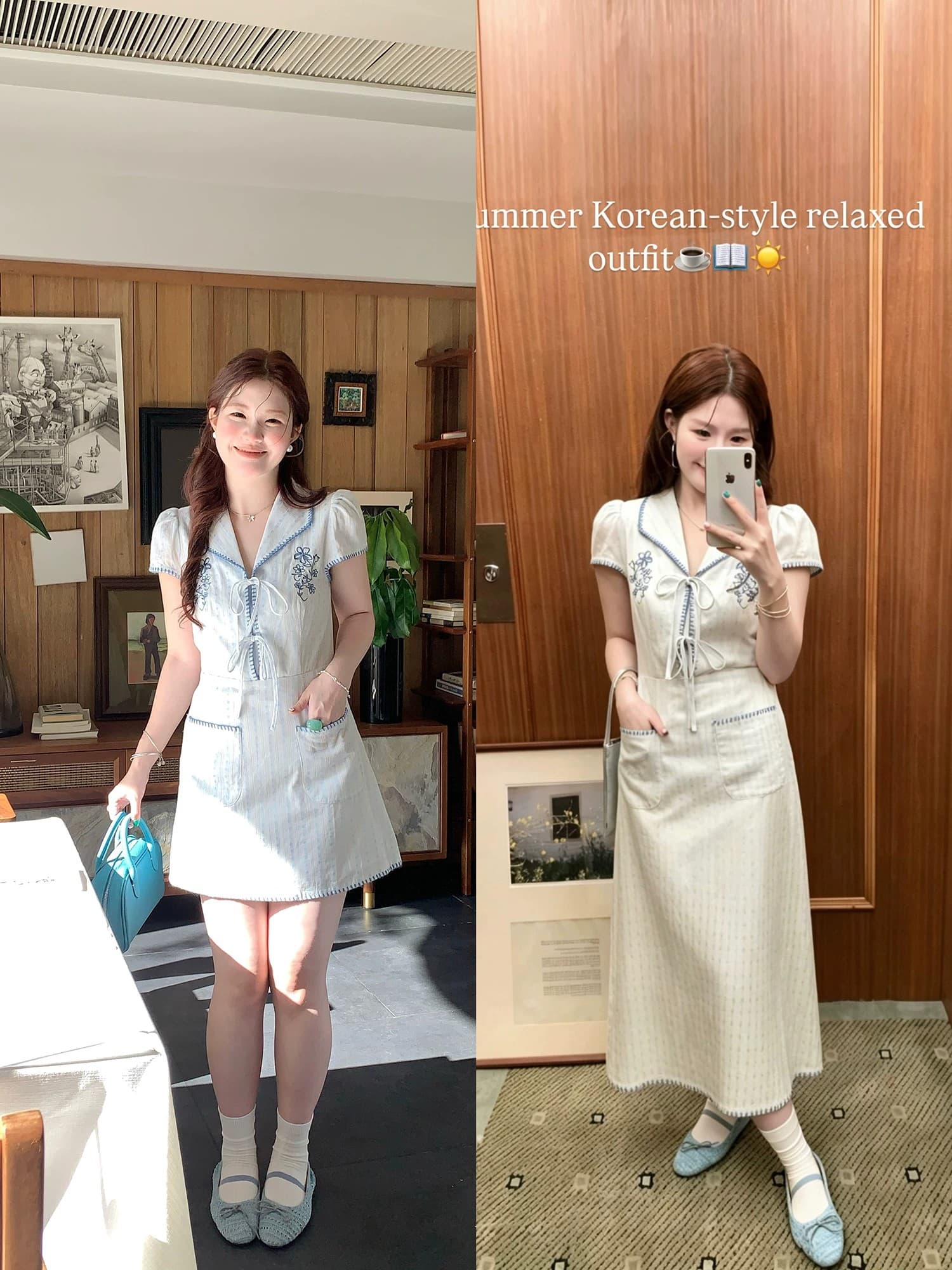 화재 화재 불의 바다 해안선 한국 스타일 부드러운 바람 스트라이프 V넥 여성 드레스 거품 소매 허리 수축 한 마디 여름 미니 스커트 이미지 5
