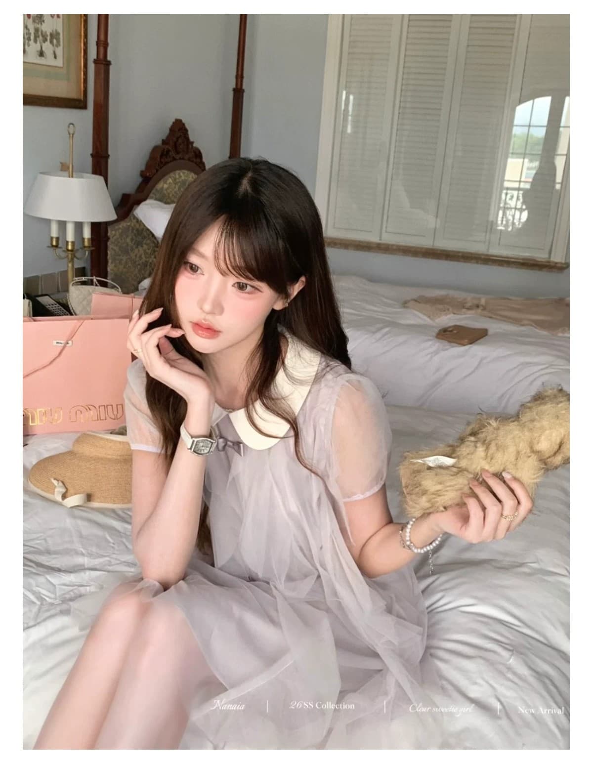 달콤한 수선화 포도 작은 천사 달콤한 스타일 베이비 칼라 여성 드레스 여름 연령 감소 반팔 허리 수축 슬림해 보이는 치마 상세 이미지 6