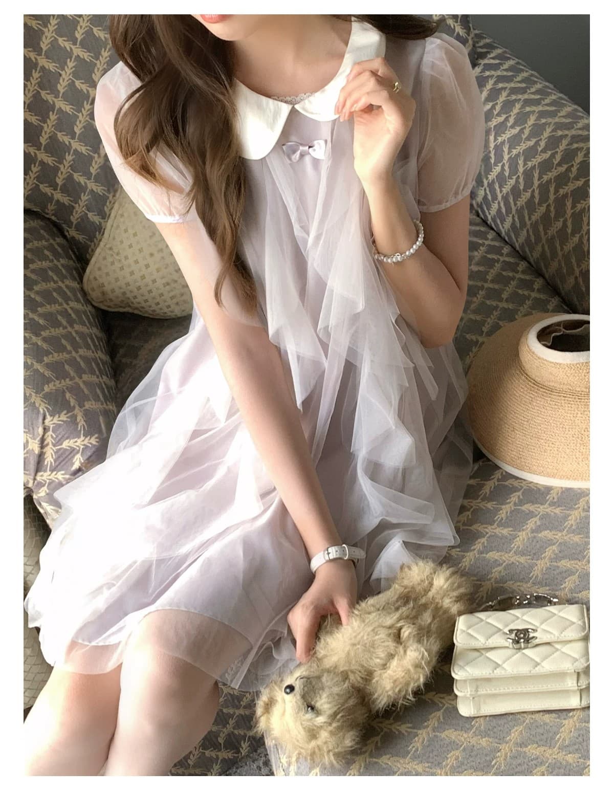 달콤한 수선화 포도 작은 천사 달콤한 스타일 베이비 칼라 여성 드레스 여름 연령 감소 반팔 허리 수축 슬림해 보이는 치마 상세 이미지 17