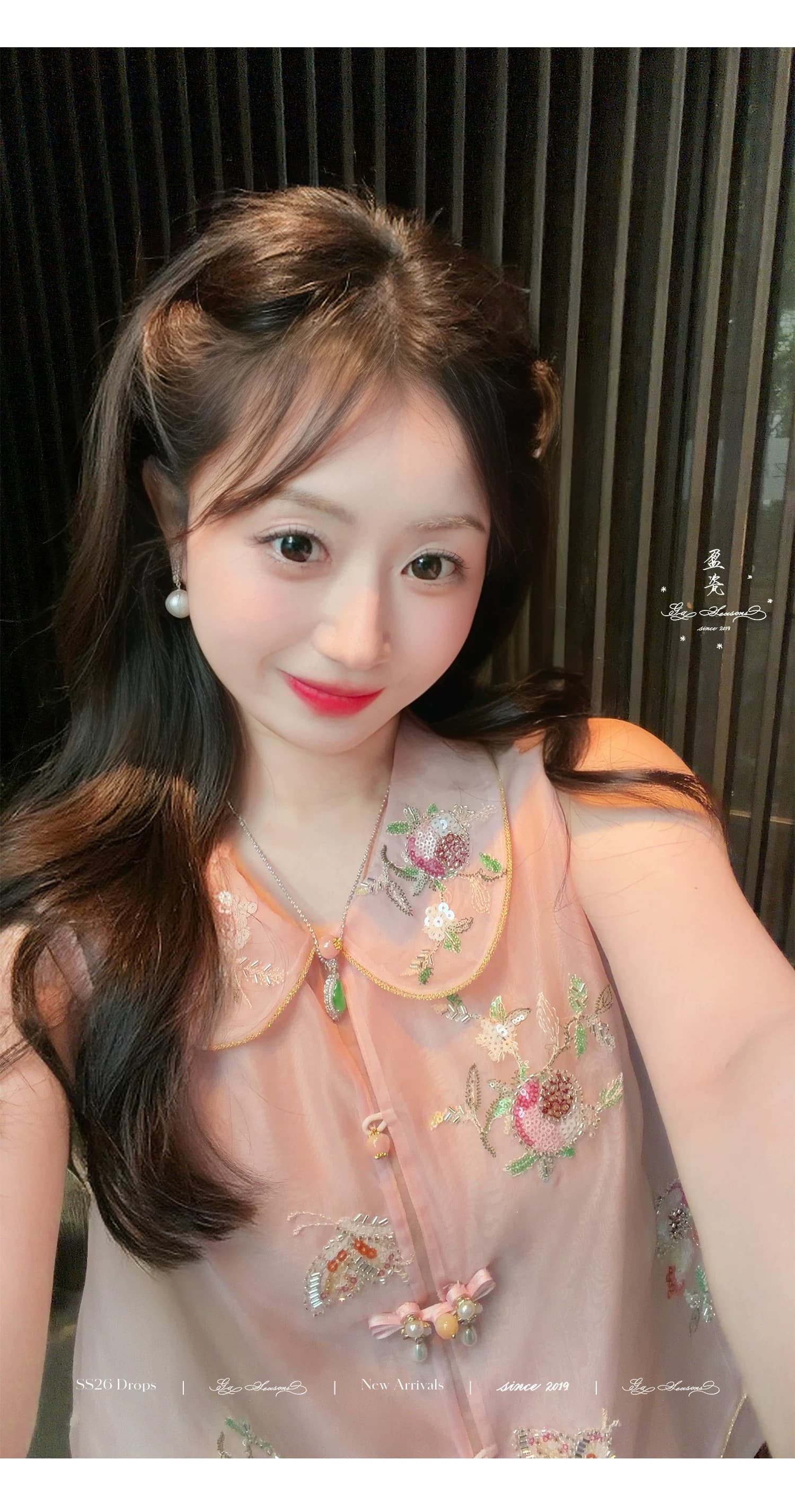 잉여금 도자기 실크 석류 이슬 뽕나무 누에 실크 베스트 티셔츠 작은 키 반바지 여성 여름 새로운 중식 국풍 세트 상세 이미지 8