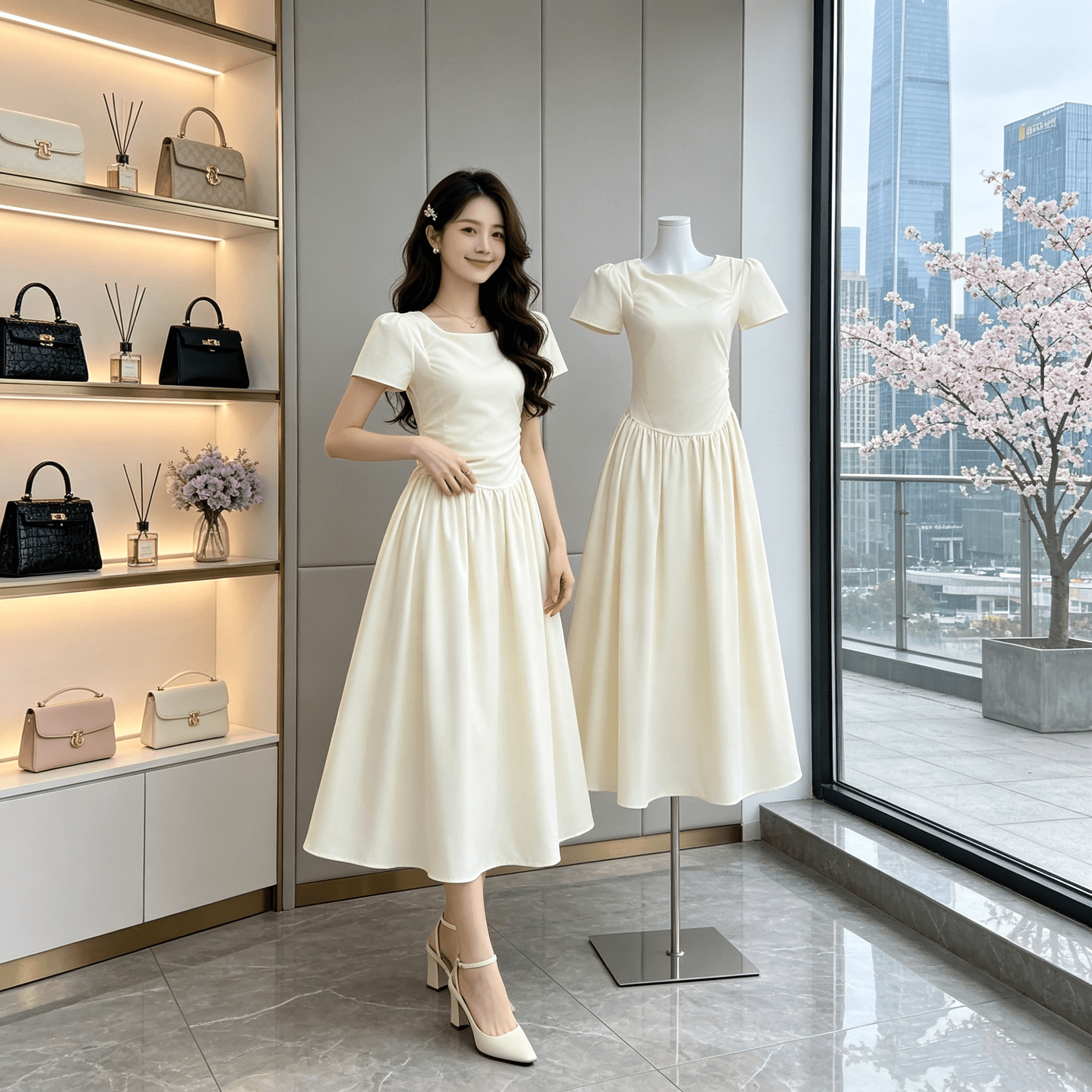 하나 오노 라스베리 한 부서 허리 수축 민소매 여성 드레스 2026 년 여름 새로운 연령 감소 품격 아름다운 롱 스커트 상세 이미지 5