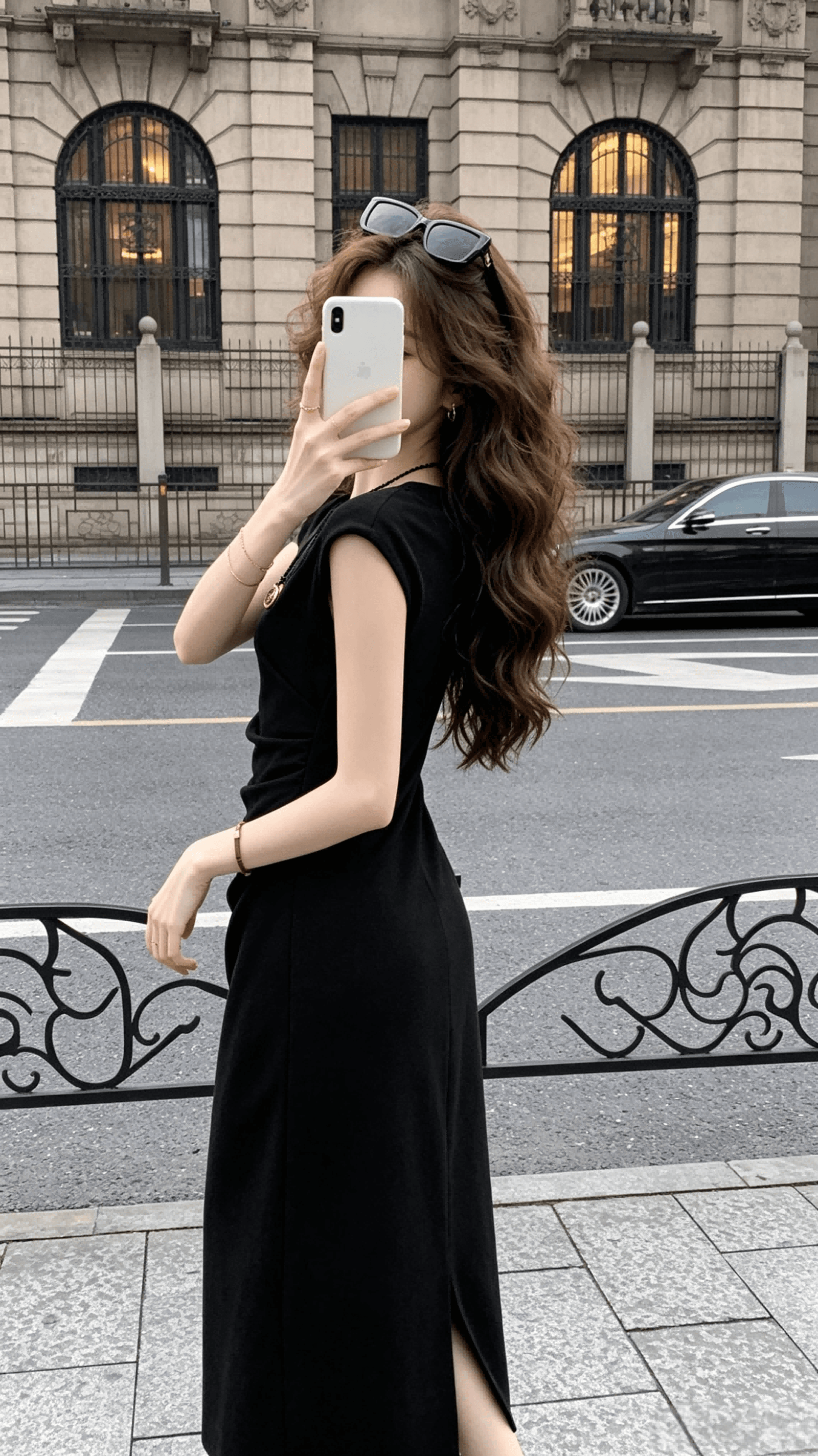 openroles 품격 넓은 어깨 라운드 넥 민소매 여성 드레스 고급 센스 플리츠 하이웨이스트 중간 길이 치마 여름 상세 이미지 15