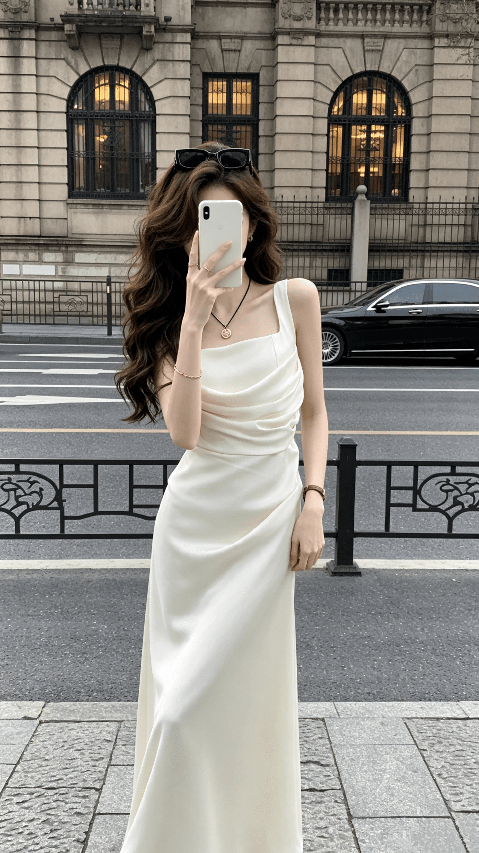 하나부터 순간 선 구름 프랑스식 새틴 슬립 여성 드레스 고급 펌프 Pleat 디자인 허리 수축 슬림해 보이는 롱 스커트 상세 이미지 5