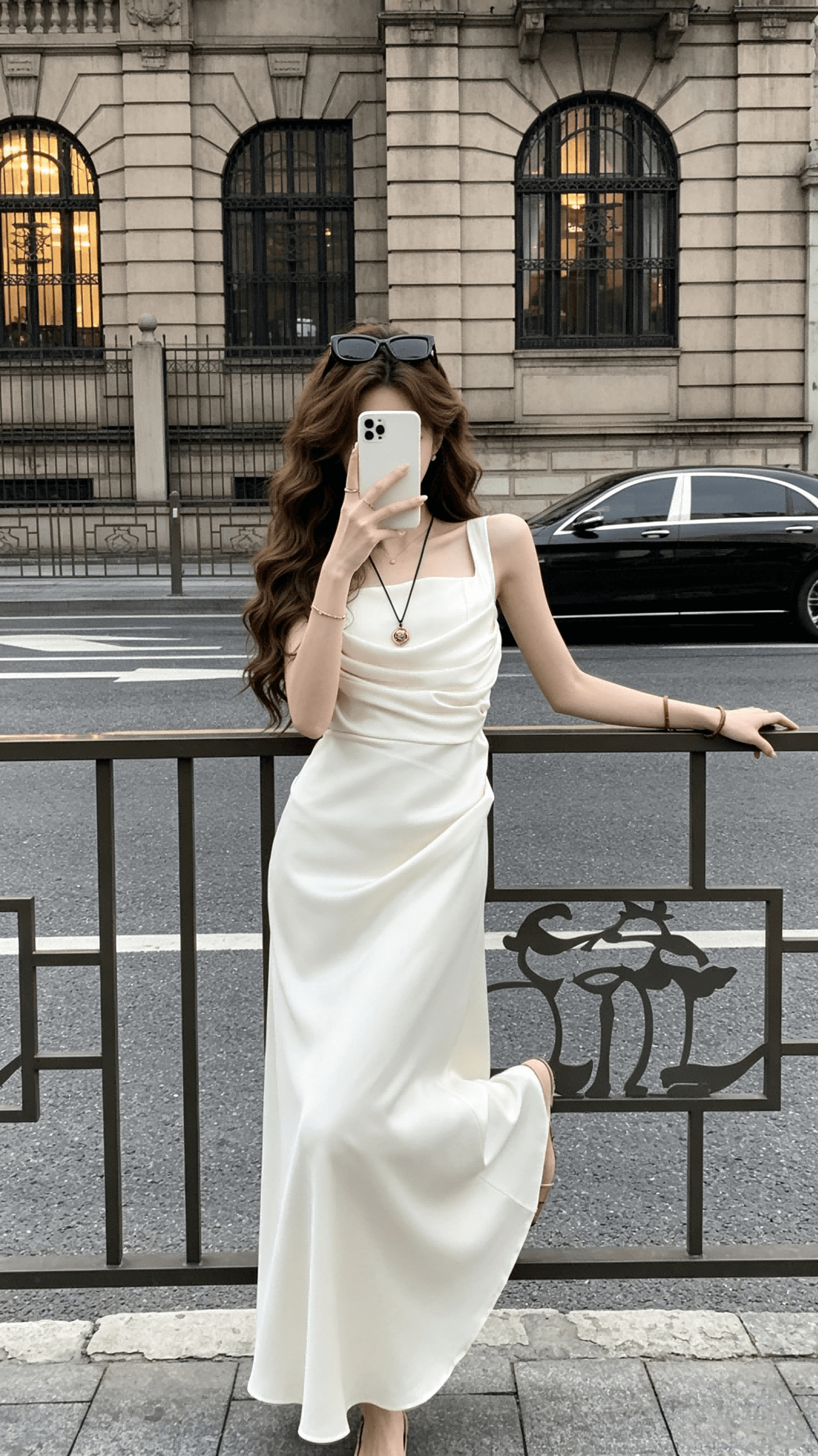 하나부터 순간 선 구름 프랑스식 새틴 슬립 여성 드레스 고급 펌프 Pleat 디자인 허리 수축 슬림해 보이는 롱 스커트 상세 이미지 7