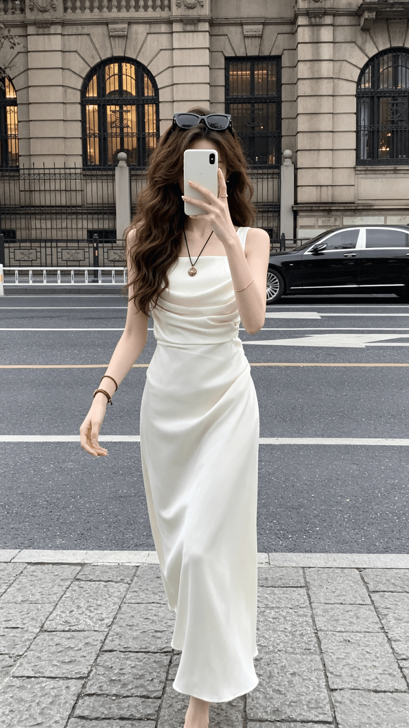 하나부터 순간 선 구름 프랑스식 새틴 슬립 여성 드레스 고급 펌프 Pleat 디자인 허리 수축 슬림해 보이는 롱 스커트 상세 이미지 8