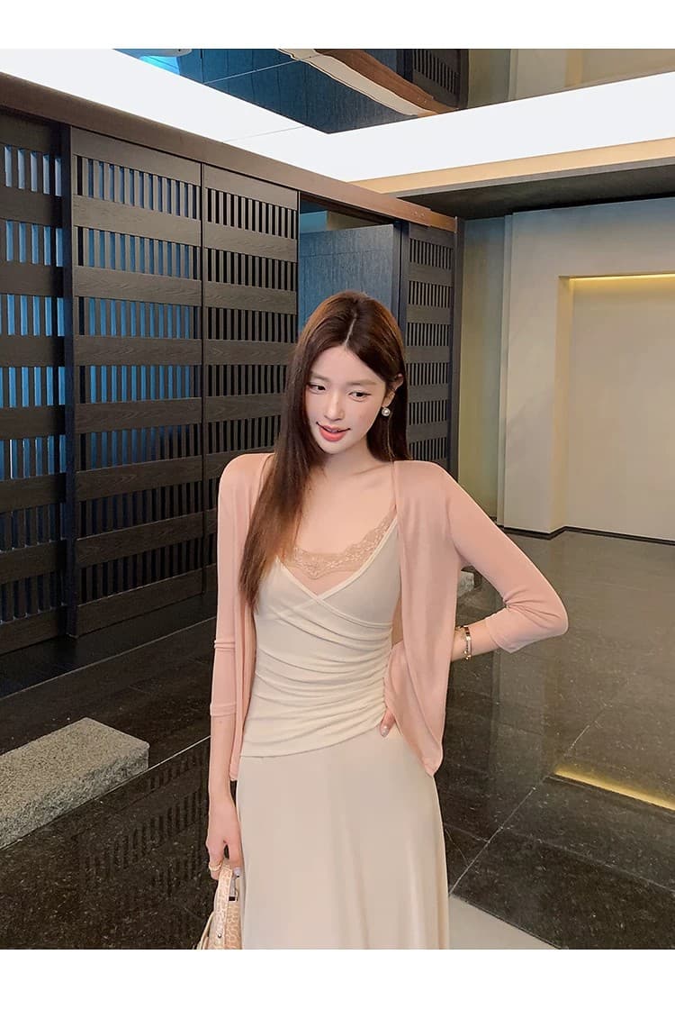 섬 노래 레이디 슈퍼 아름다움 페이크 레이어드 레이스 조각 슬립 드레스 스택 착용 롱 코트 한 마디 여성 드레스 여름 몸매 가꾸기 상세 이미지 22