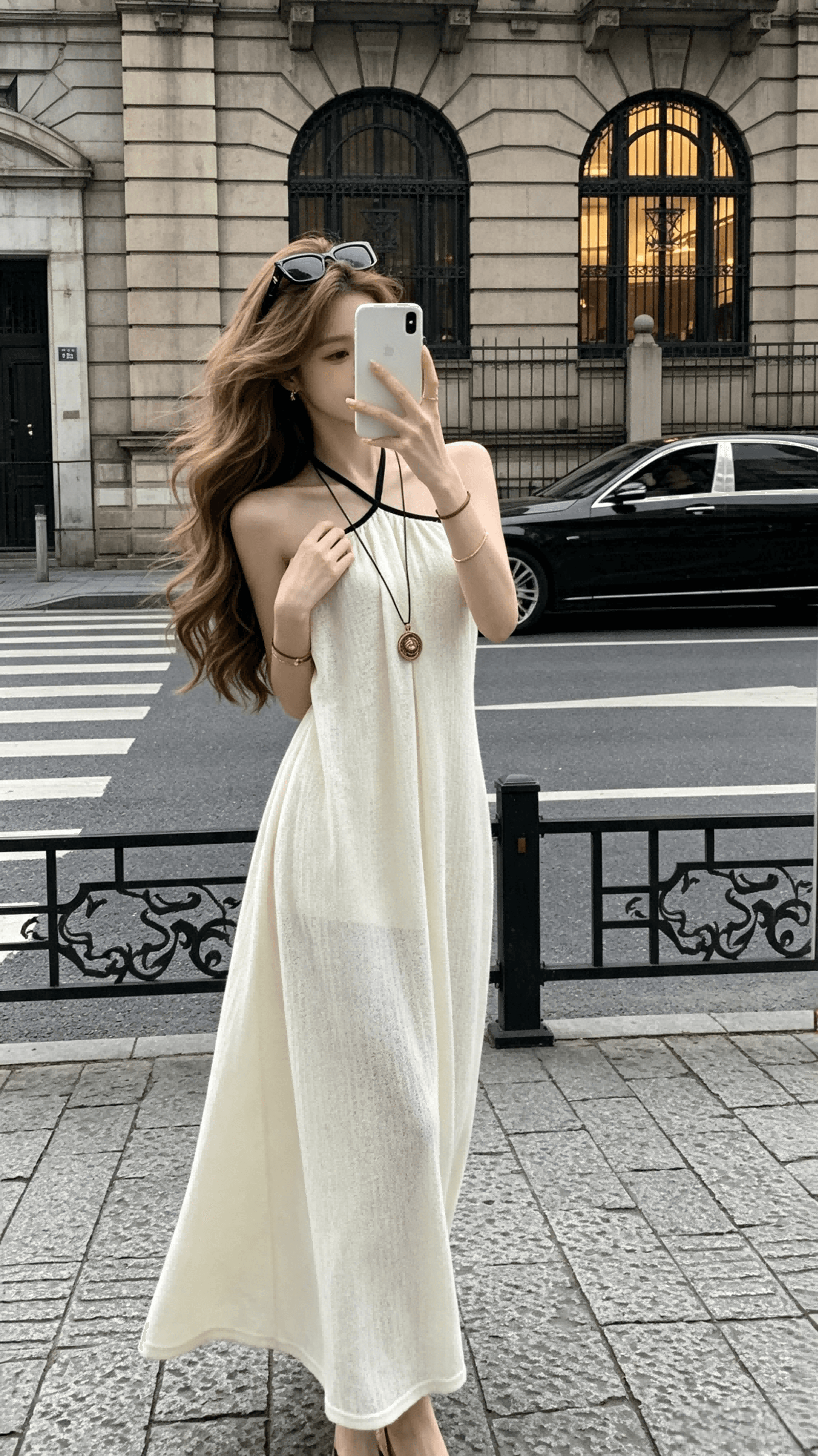 sun 우아한 조 바람 불어 오는 중 Pinellia 여름 순수한 백리스 슬립 디자인 센스 행침 목 스트랩 한 마디 점프 슈트 롱 스커트 이미지 2