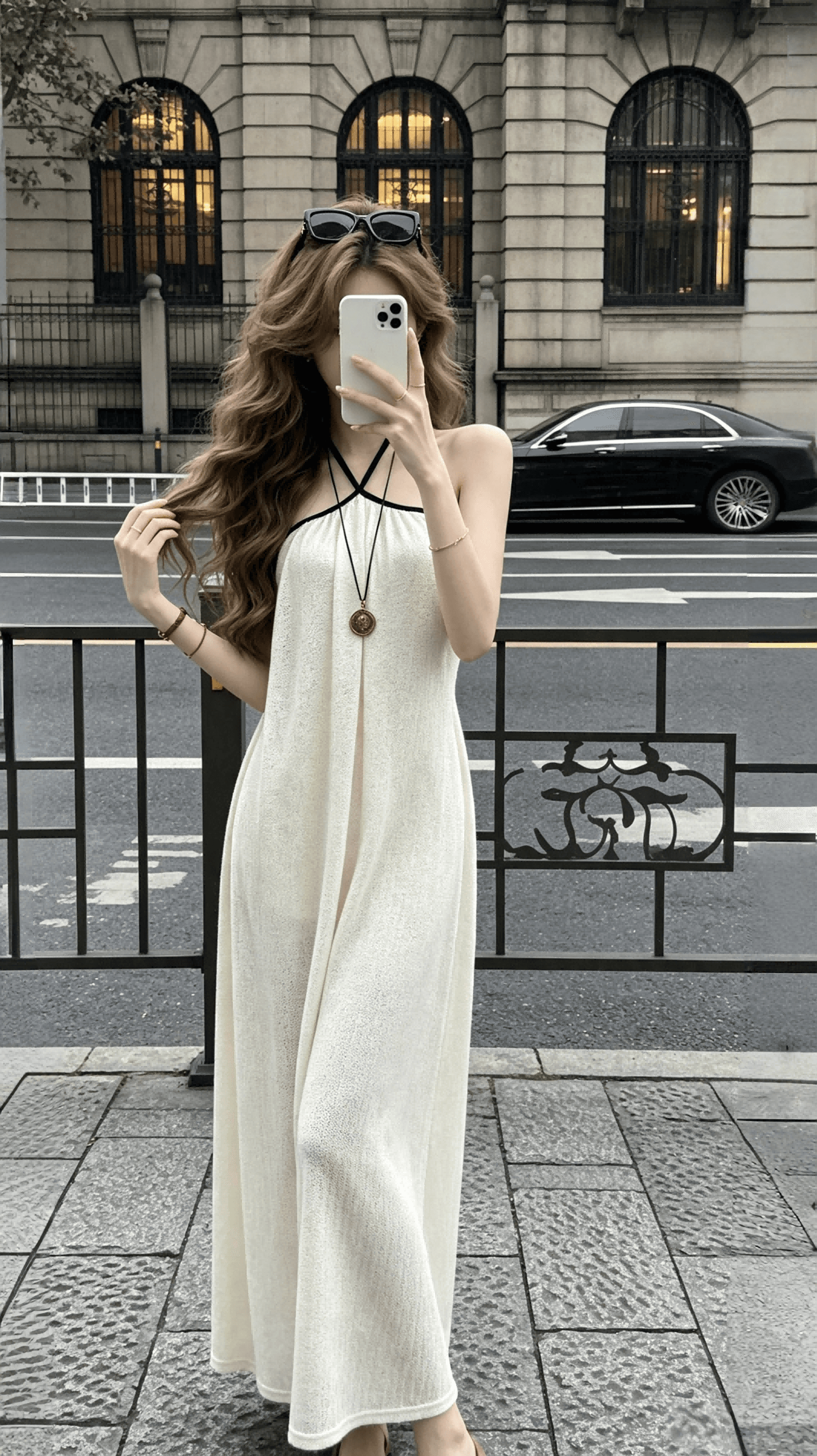 sun 우아한 조 바람 불어 오는 중 Pinellia 여름 순수한 백리스 슬립 디자인 센스 행침 목 스트랩 한 마디 점프 슈트 롱 스커트 상세 이미지 7
