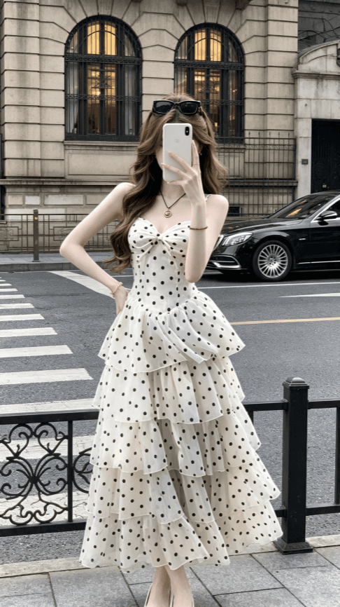 sisi jiang 로마 휴일 프랑스식 휴가 부드러운 도트 무늬 허리 수축 슬림해 보이는 패션 슬립 드레스 상세 이미지 7