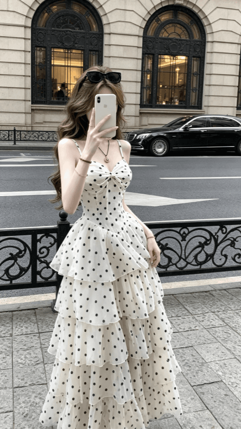 sisi jiang 로마 휴일 프랑스식 휴가 부드러운 도트 무늬 허리 수축 슬림해 보이는 패션 슬립 드레스 상세 이미지 8