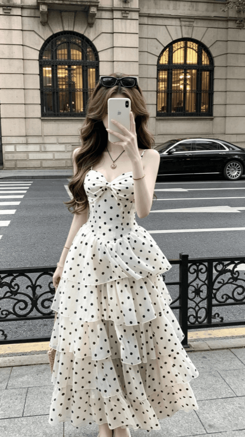 sisi jiang 로마 휴일 프랑스식 휴가 부드러운 도트 무늬 허리 수축 슬림해 보이는 패션 슬립 드레스 상세 이미지 9