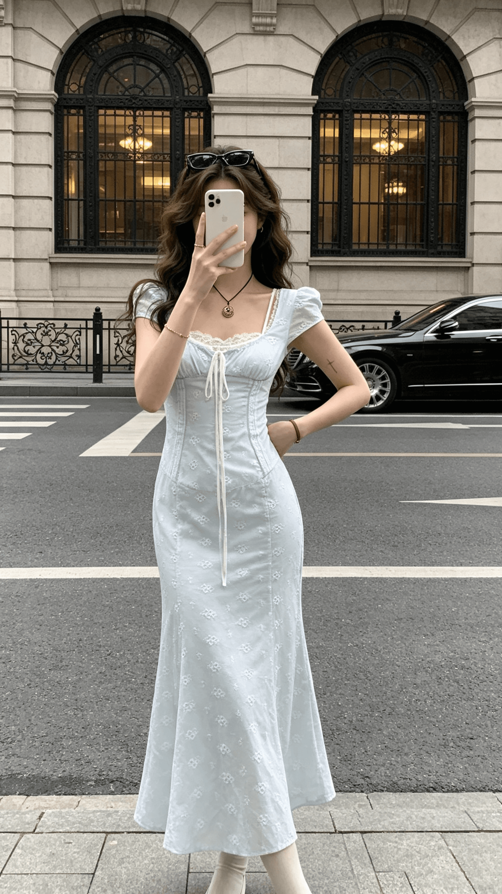 순면 광장 칼라 허리 수축 레이스 조각 길다 쇼트 스타일 여성 드레스 봄 상세 이미지 3