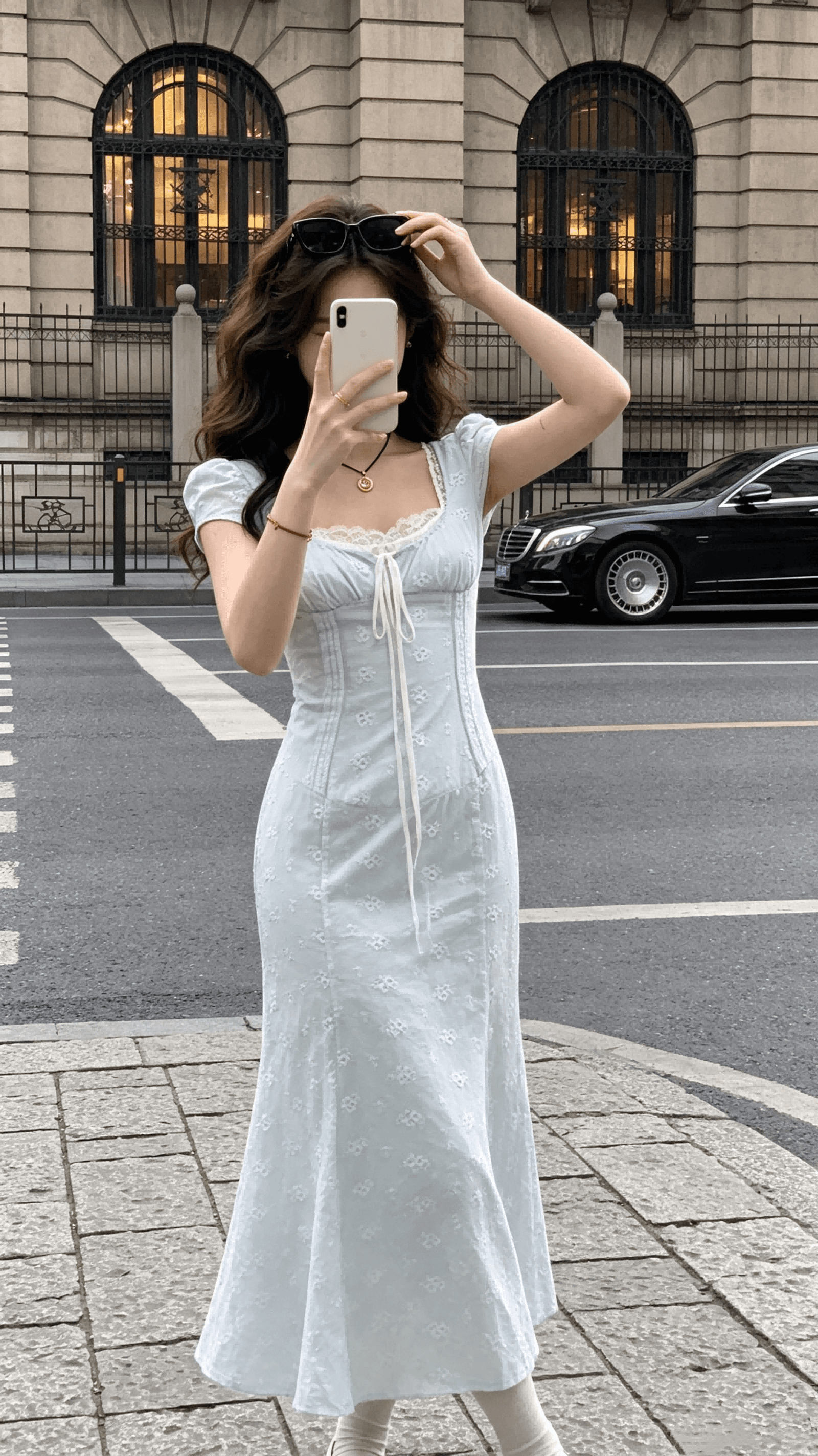 순면 광장 칼라 허리 수축 레이스 조각 길다 쇼트 스타일 여성 드레스 봄 상세 이미지 4
