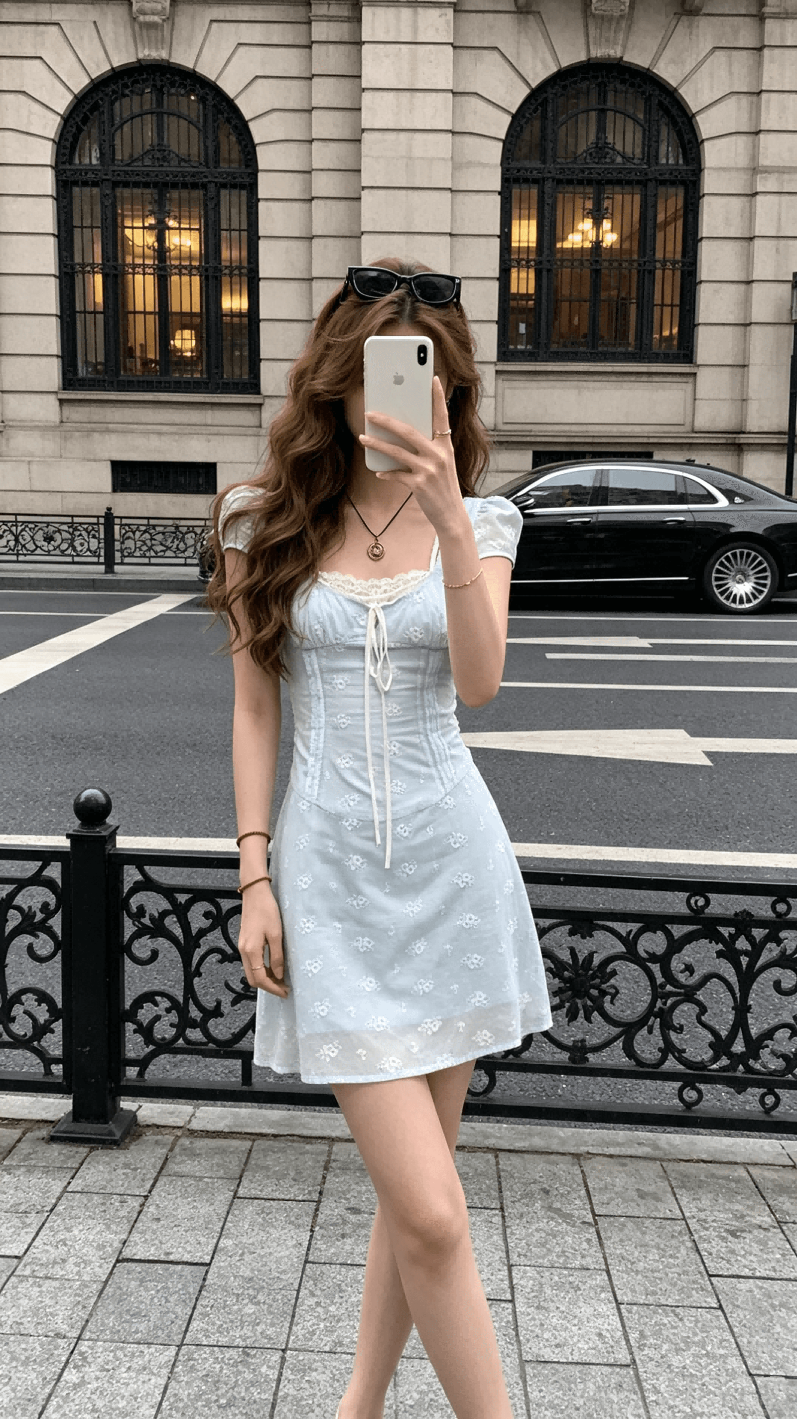 순면 광장 칼라 허리 수축 레이스 조각 길다 쇼트 스타일 여성 드레스 봄 상세 이미지 7